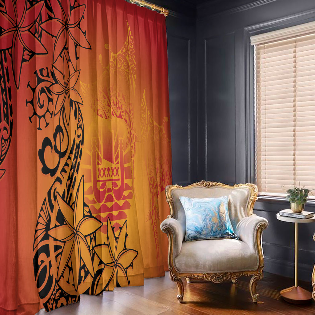 French Polynesia Manta Ray Tattoo Window Curtain Tahiti Hahalua Tiare Maori Gradient Style
