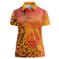 French Polynesia Manta Ray Tattoo Women Polo Shirt Tahiti Hahalua Tiare Maori Gradient Style LT14 Female Orange - Polynesian Pride
