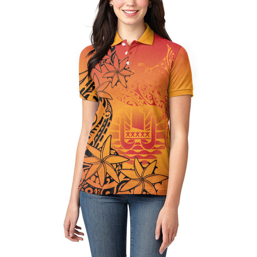 French Polynesia Manta Ray Tattoo Women Polo Shirt Tahiti Hahalua Tiare Maori Gradient Style LT14 - Polynesian Pride