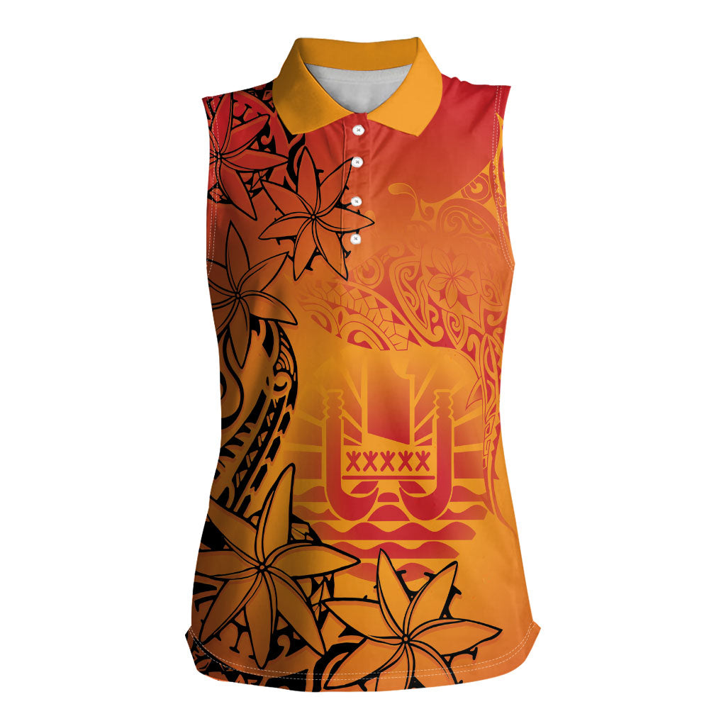 French Polynesia Manta Ray Tattoo Women Sleeveless Polo Shirt Tahiti Hahalua Tiare Maori Gradient Style LT14 Female Orange - Polynesian Pride