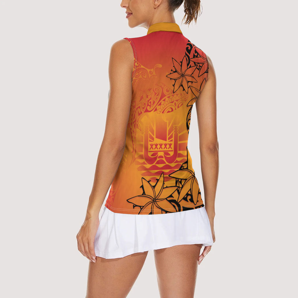 French Polynesia Manta Ray Tattoo Women Sleeveless Polo Shirt Tahiti Hahalua Tiare Maori Gradient Style LT14 - Polynesian Pride