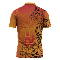 French Polynesia Manta Ray Tattoo Zipper Polo Shirt Tahiti Hahalua Tiare Maori Gradient Style LT14 - Polynesian Pride
