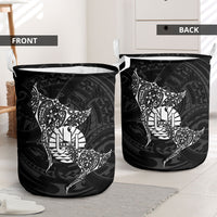 French Polynesia Manta Ray Tattoo Laundry Basket Tahiti Hahalua Turtle Shark Black Color