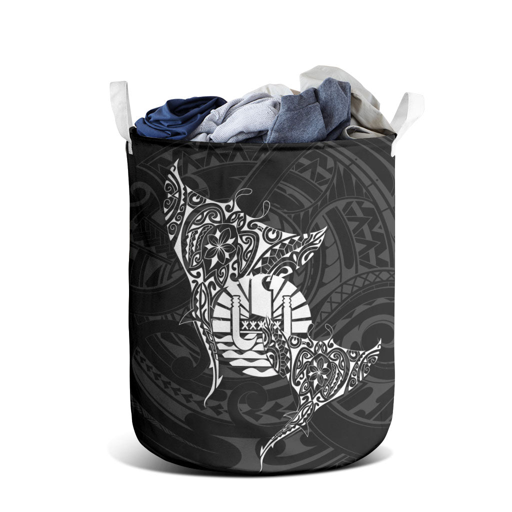French Polynesia Manta Ray Tattoo Laundry Basket Tahiti Hahalua Turtle Shark Black Color