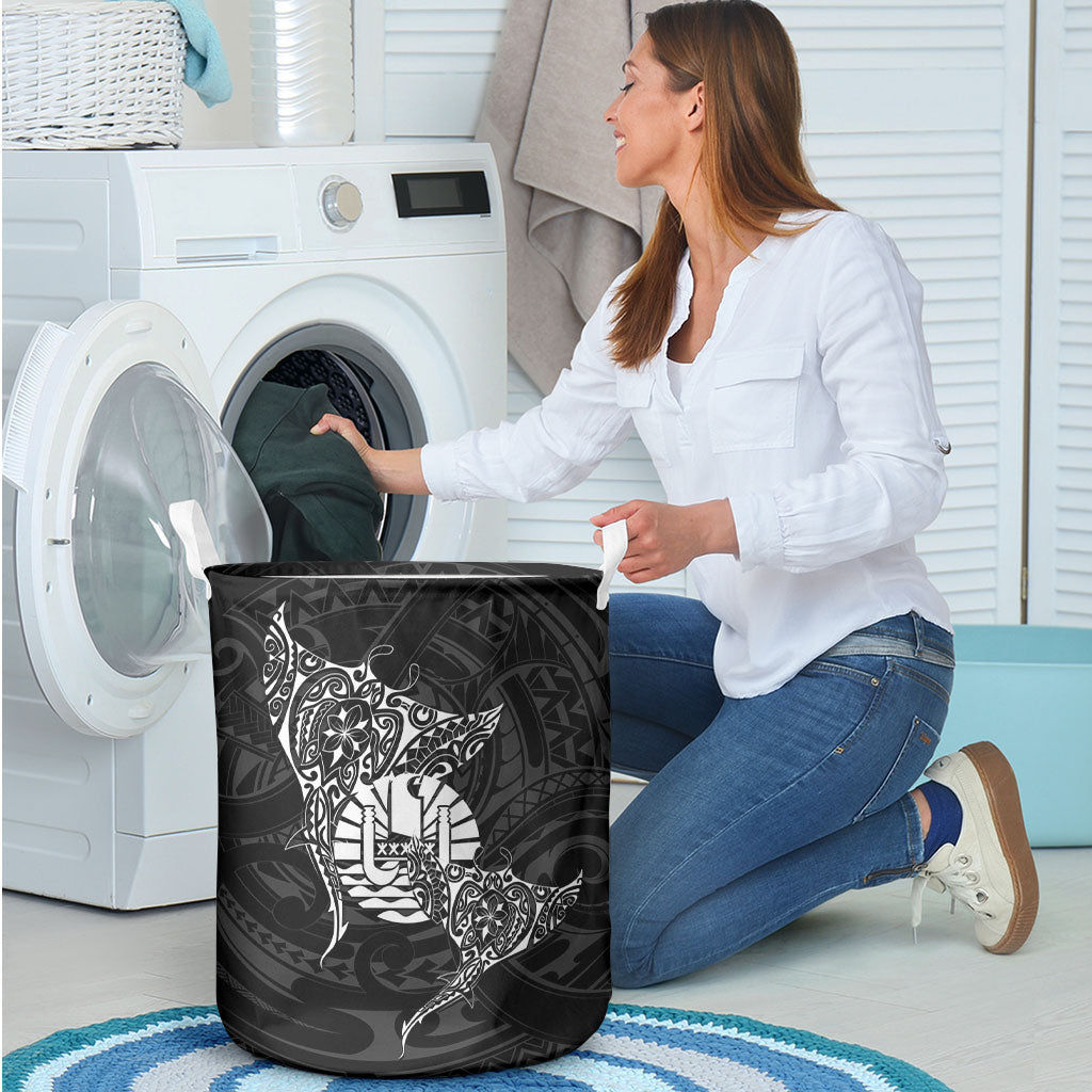 French Polynesia Manta Ray Tattoo Laundry Basket Tahiti Hahalua Turtle Shark Black Color