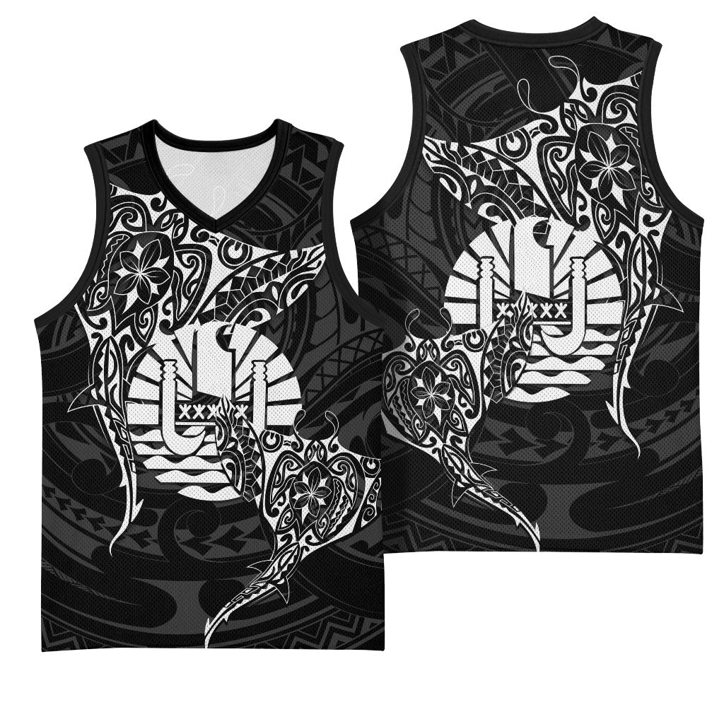 French Polynesia Manta Ray Tattoo Basketball Jersey Tahiti Hahalua Turtle Shark Black Color LT14 - Polynesian Pride