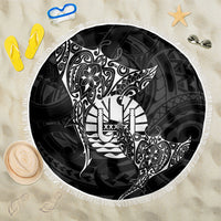 French Polynesia Manta Ray Tattoo Beach Blanket Tahiti Hahalua Turtle Shark Black Color LT14 One Size 150cm Black - Polynesian Pride