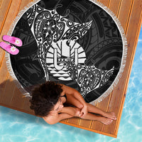 French Polynesia Manta Ray Tattoo Beach Blanket Tahiti Hahalua Turtle Shark Black Color LT14 - Polynesian Pride