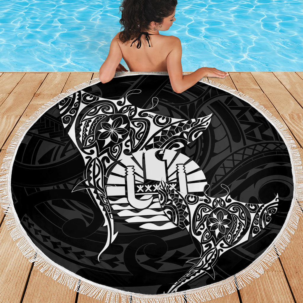 French Polynesia Manta Ray Tattoo Beach Blanket Tahiti Hahalua Turtle Shark Black Color LT14 - Polynesian Pride