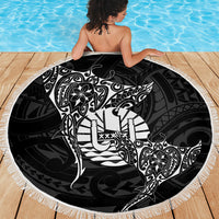 French Polynesia Manta Ray Tattoo Beach Blanket Tahiti Hahalua Turtle Shark Black Color LT14 - Polynesian Pride