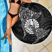 French Polynesia Manta Ray Tattoo Beach Blanket Tahiti Hahalua Turtle Shark Black Color LT14 - Polynesian Pride