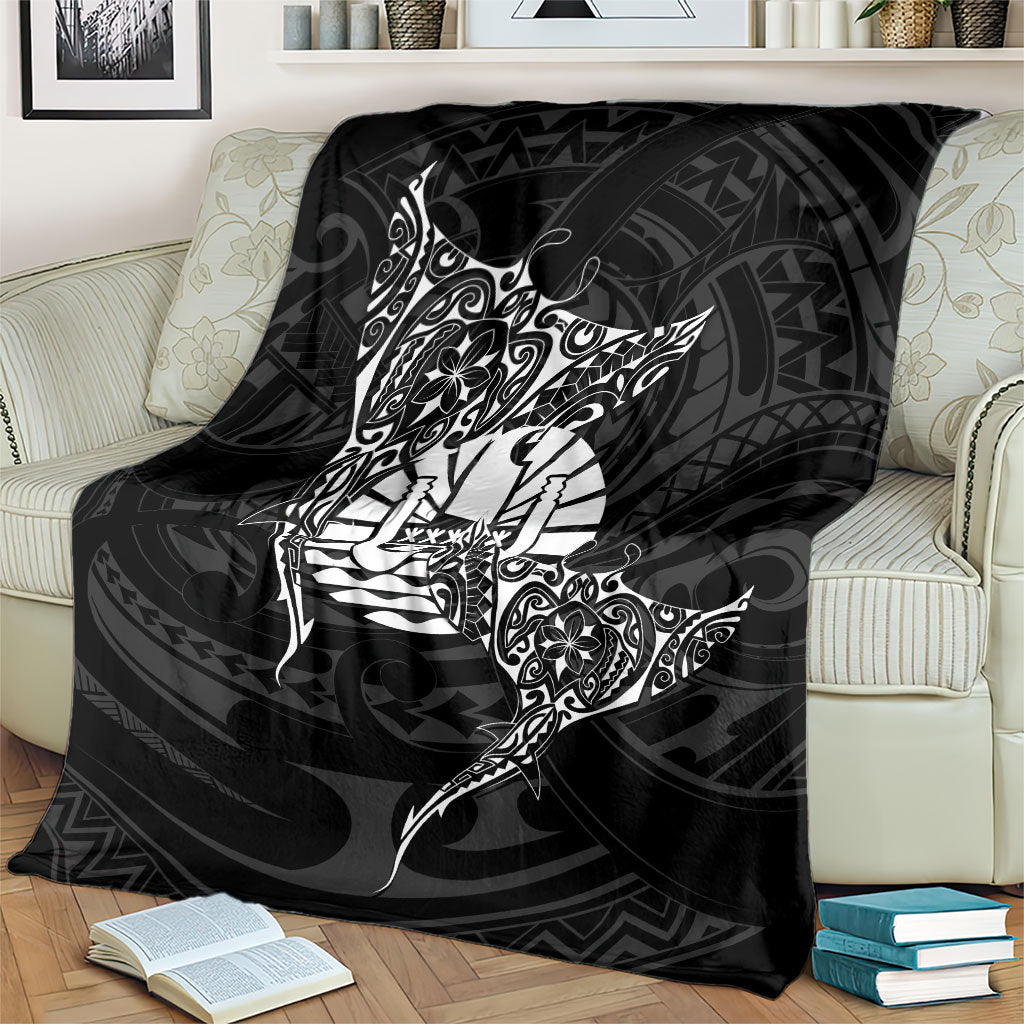 French Polynesia Manta Ray Tattoo Blanket Tahiti Hahalua Turtle Shark Black Color