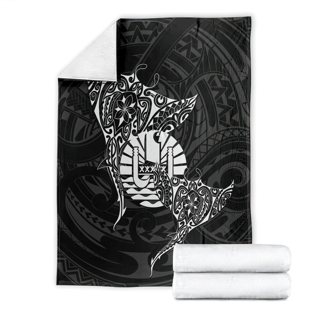 French Polynesia Manta Ray Tattoo Blanket Tahiti Hahalua Turtle Shark Black Color