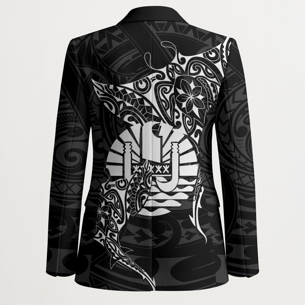 French Polynesia Manta Ray Tattoo Blazer Tahiti Hahalua Turtle Shark Black Color