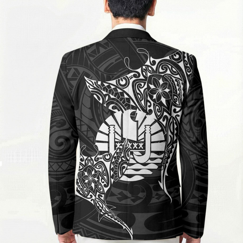 French Polynesia Manta Ray Tattoo Blazer Tahiti Hahalua Turtle Shark Black Color
