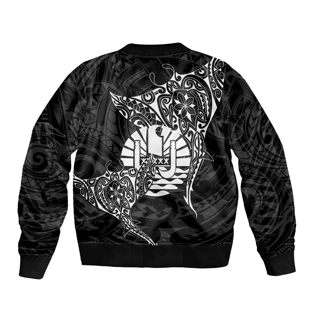 French Polynesia Manta Ray Tattoo Bomber Jacket Tahiti Hahalua Turtle Shark Black Color