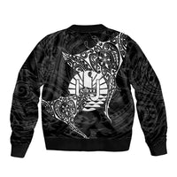 French Polynesia Manta Ray Tattoo Bomber Jacket Tahiti Hahalua Turtle Shark Black Color