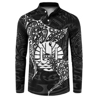 French Polynesia Manta Ray Tattoo Button Sweatshirt Tahiti Hahalua Turtle Shark Black Color