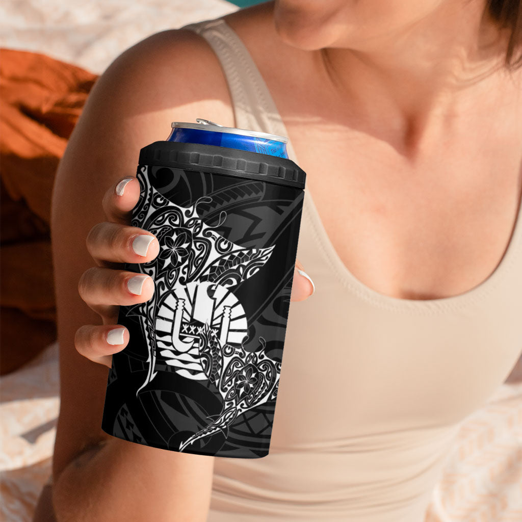 French Polynesia Manta Ray Tattoo 4 in 1 Can Cooler Tumbler Tahiti Hahalua Turtle Shark Black Color LT14 - Polynesian Pride