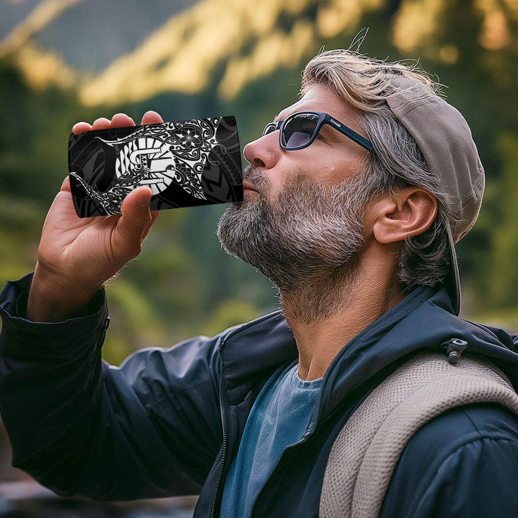 French Polynesia Manta Ray Tattoo 4 in 1 Can Cooler Tumbler Tahiti Hahalua Turtle Shark Black Color LT14 - Polynesian Pride
