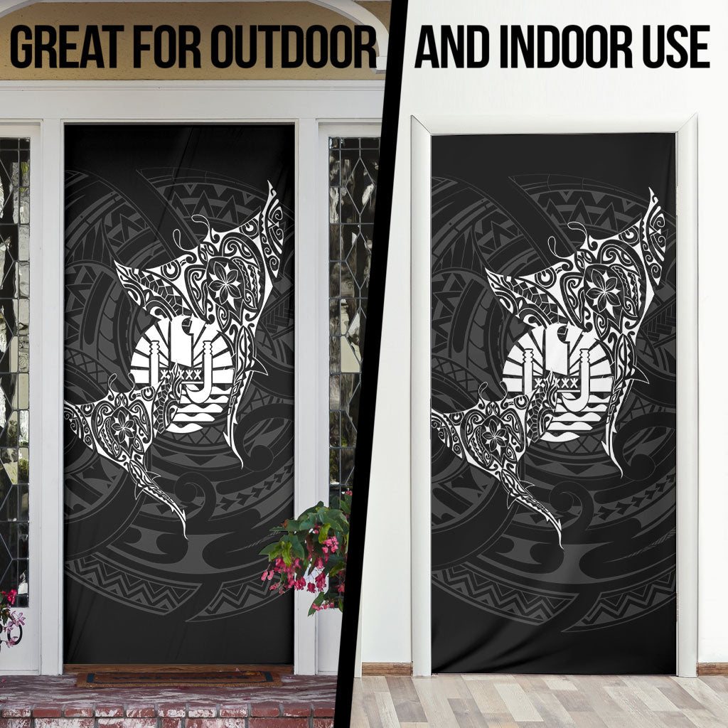 French Polynesia Manta Ray Tattoo Door Cover Tahiti Hahalua Turtle Shark Black Color