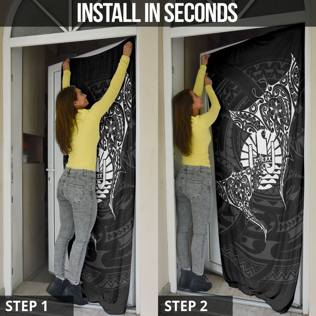 French Polynesia Manta Ray Tattoo Door Cover Tahiti Hahalua Turtle Shark Black Color