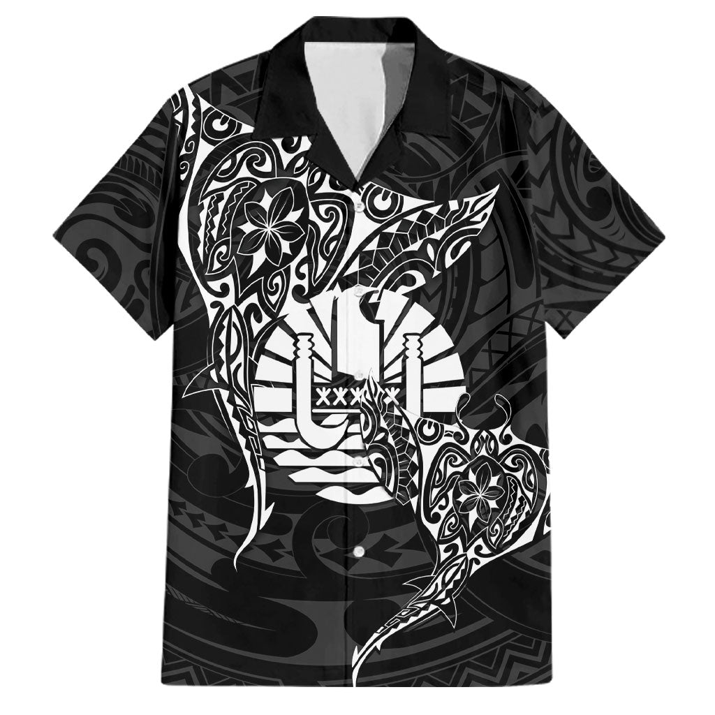 French Polynesia Manta Ray Tattoo Family Matching Mermaid Dress and Hawaiian Shirt Tahiti Hahalua Turtle Shark Black Color LT14 Dad's Shirt - Short Sleeve Black - Polynesian Pride