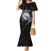 French Polynesia Manta Ray Tattoo Family Matching Mermaid Dress and Hawaiian Shirt Tahiti Hahalua Turtle Shark Black Color LT14 Mom's Dress Black - Polynesian Pride