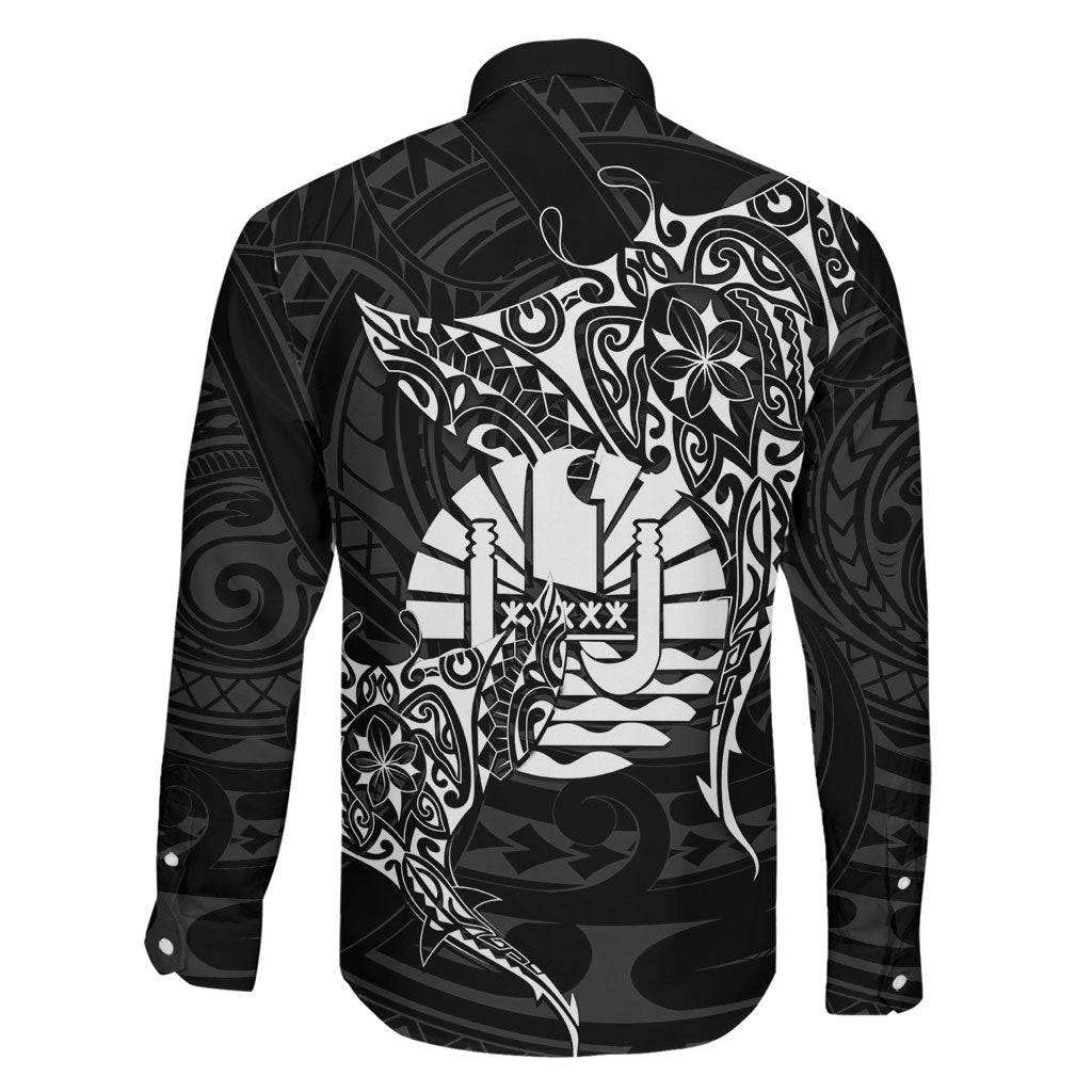 French Polynesia Manta Ray Tattoo Family Matching Short Sleeve Bodycon Dress and Hawaiian Shirt Tahiti Hahalua Turtle Shark Black Color LT14 - Polynesian Pride