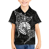 French Polynesia Manta Ray Tattoo Family Matching Summer Maxi Dress and Hawaiian Shirt Tahiti Hahalua Turtle Shark Black Color LT14 Son's Shirt Black - Polynesian Pride