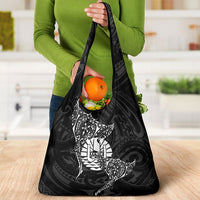 French Polynesia Manta Ray Tattoo Grocery Bag Tahiti Hahalua Turtle Shark Black Color