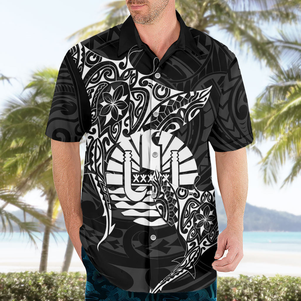 French Polynesia Manta Ray Tattoo Hawaiian Shirt Tahiti Hahalua Turtle Shark Black Color