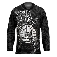 French Polynesia Manta Ray Tattoo Hockey Jersey Tahiti Hahalua Turtle Shark Black Color