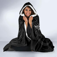 French Polynesia Manta Ray Tattoo Hooded Blanket Tahiti Hahalua Turtle Shark Black Color