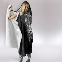 French Polynesia Manta Ray Tattoo Hooded Blanket Tahiti Hahalua Turtle Shark Black Color