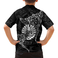 French Polynesia Manta Ray Tattoo Kid Hawaiian Shirt Tahiti Hahalua Turtle Shark Black Color LT14 - Polynesian Pride
