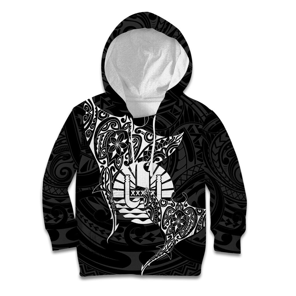 French Polynesia Manta Ray Tattoo Kid Hoodie Tahiti Hahalua Turtle Shark Black Color LT14 Hoodie Black - Polynesian Pride