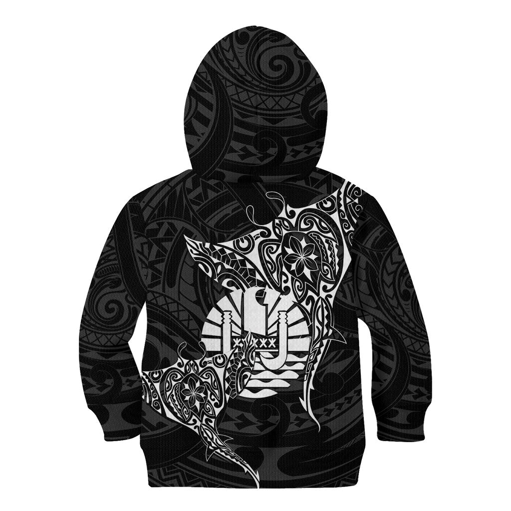 French Polynesia Manta Ray Tattoo Kid Hoodie Tahiti Hahalua Turtle Shark Black Color LT14 - Polynesian Pride