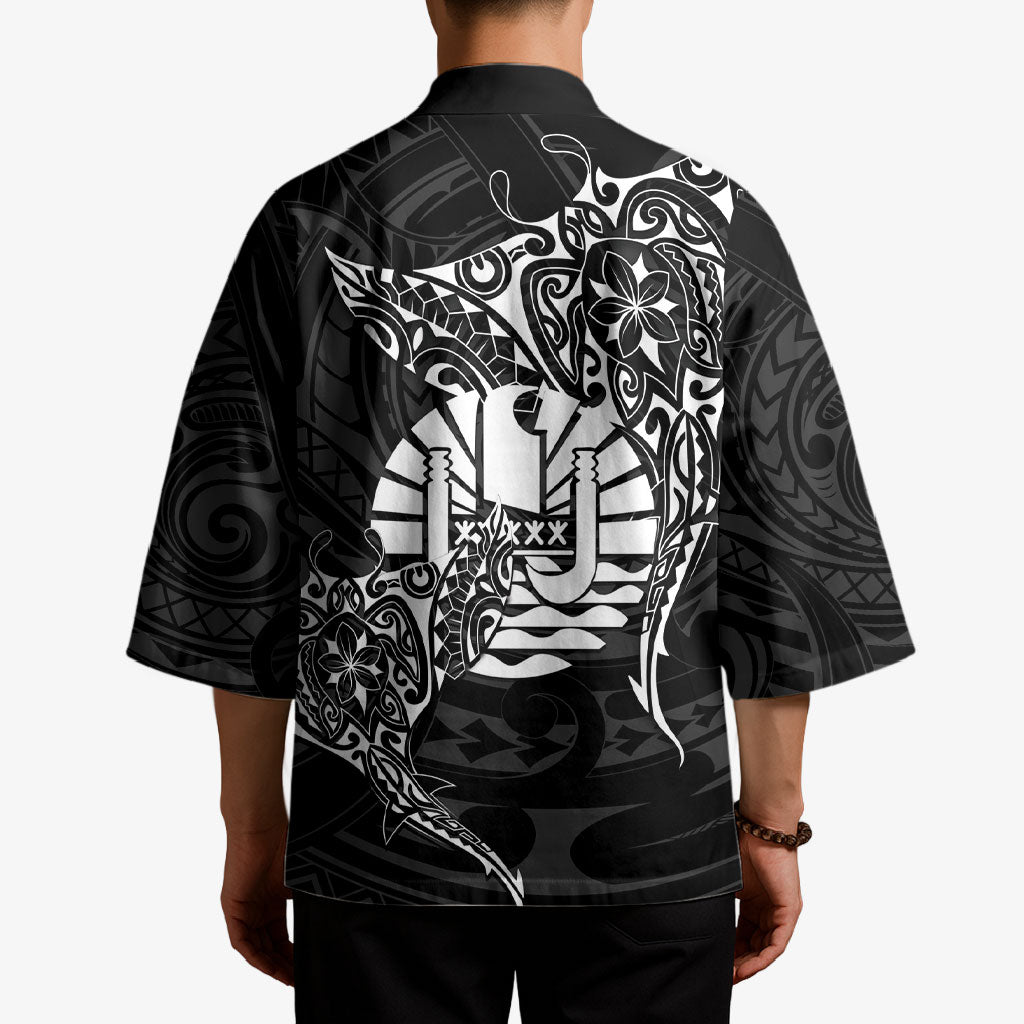 French Polynesia Manta Ray Tattoo Kimono Tahiti Hahalua Turtle Shark Black Color