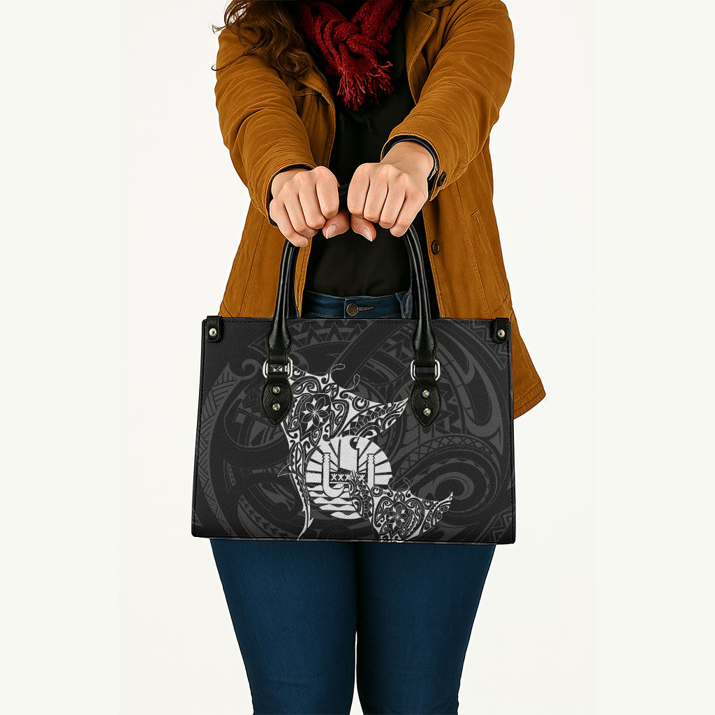 French Polynesia Manta Ray Tattoo Leather Bag Tahiti Hahalua Turtle Shark Black Color