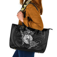 French Polynesia Manta Ray Tattoo Leather Tote Bag Tahiti Hahalua Turtle Shark Black Color