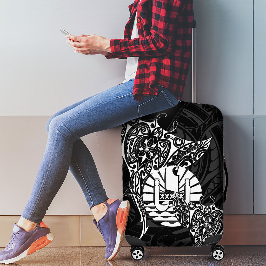 French Polynesia Manta Ray Tattoo Luggage Cover Tahiti Hahalua Turtle Shark Black Color LT14 - Polynesian Pride