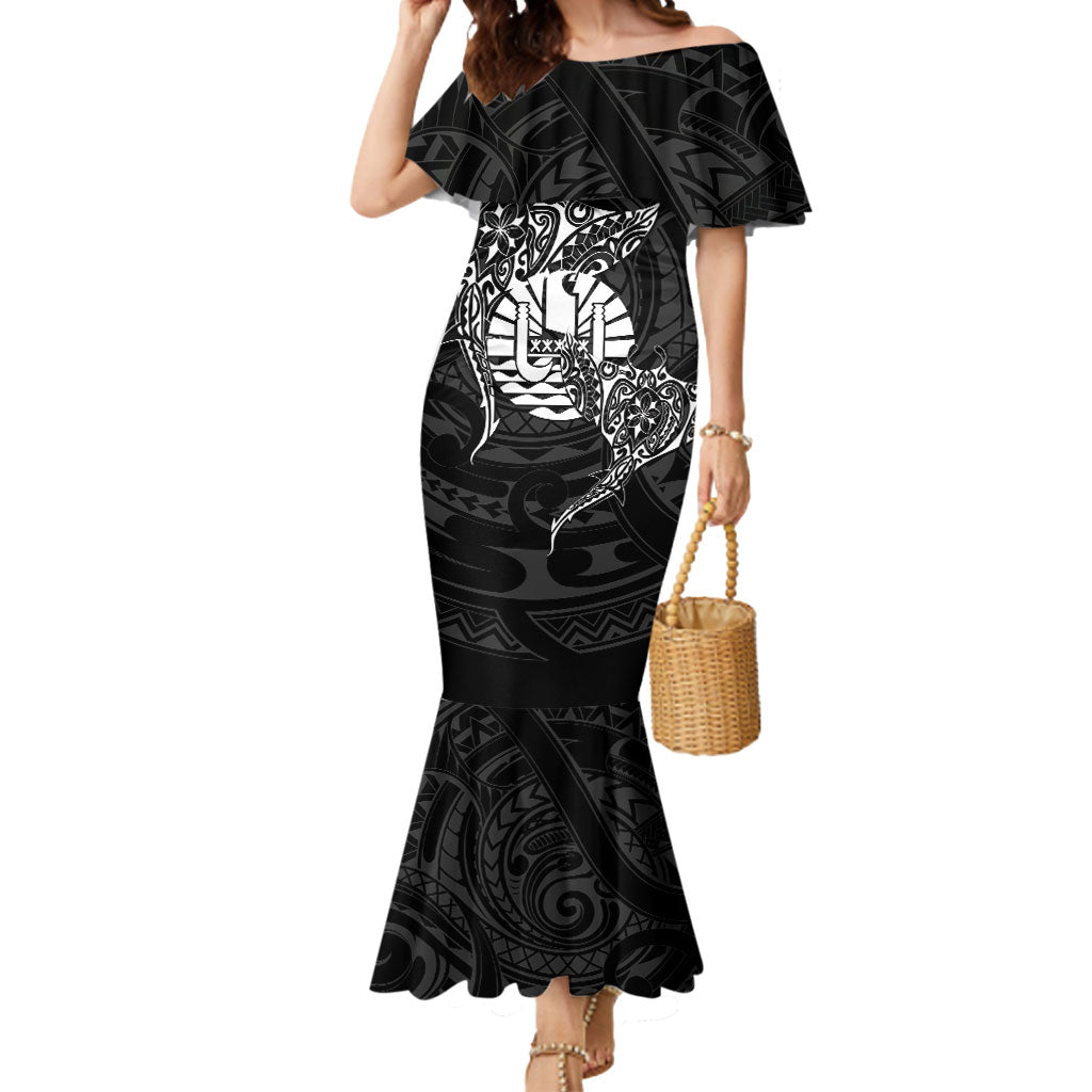 French Polynesia Manta Ray Tattoo Mermaid Dress Tahiti Hahalua Turtle Shark Black Color LT14 Women Black - Polynesian Pride