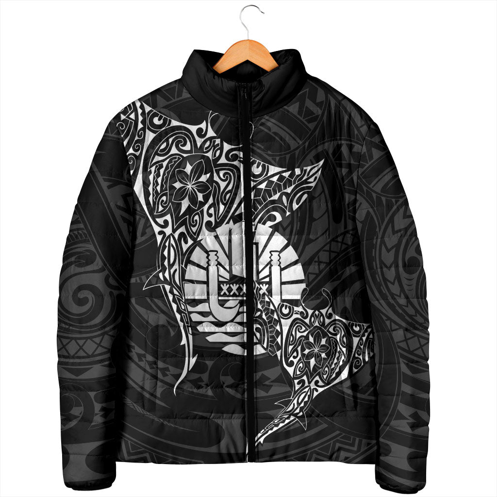 French Polynesia Manta Ray Tattoo Padded Jacket Tahiti Hahalua Turtle Shark Black Color