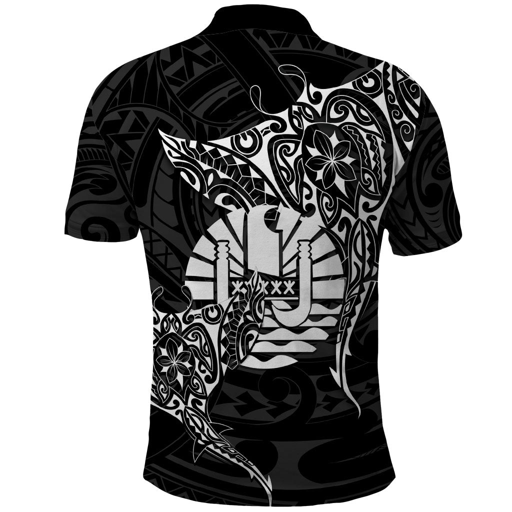 French Polynesia Manta Ray Tattoo Polo Shirt Tahiti Hahalua Turtle Shark Black Color