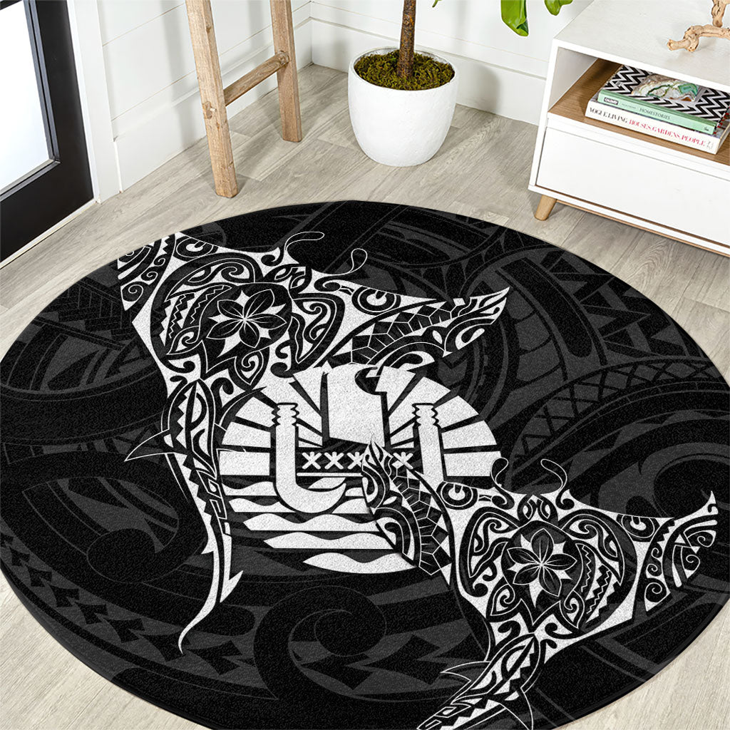 French Polynesia Manta Ray Tattoo Round Carpet Tahiti Hahalua Turtle Shark Black Color LT14 Black - Polynesian Pride