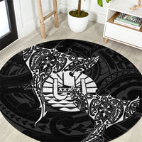French Polynesia Manta Ray Tattoo Round Carpet Tahiti Hahalua Turtle Shark Black Color LT14 Black - Polynesian Pride