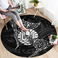 French Polynesia Manta Ray Tattoo Round Carpet Tahiti Hahalua Turtle Shark Black Color LT14 - Polynesian Pride