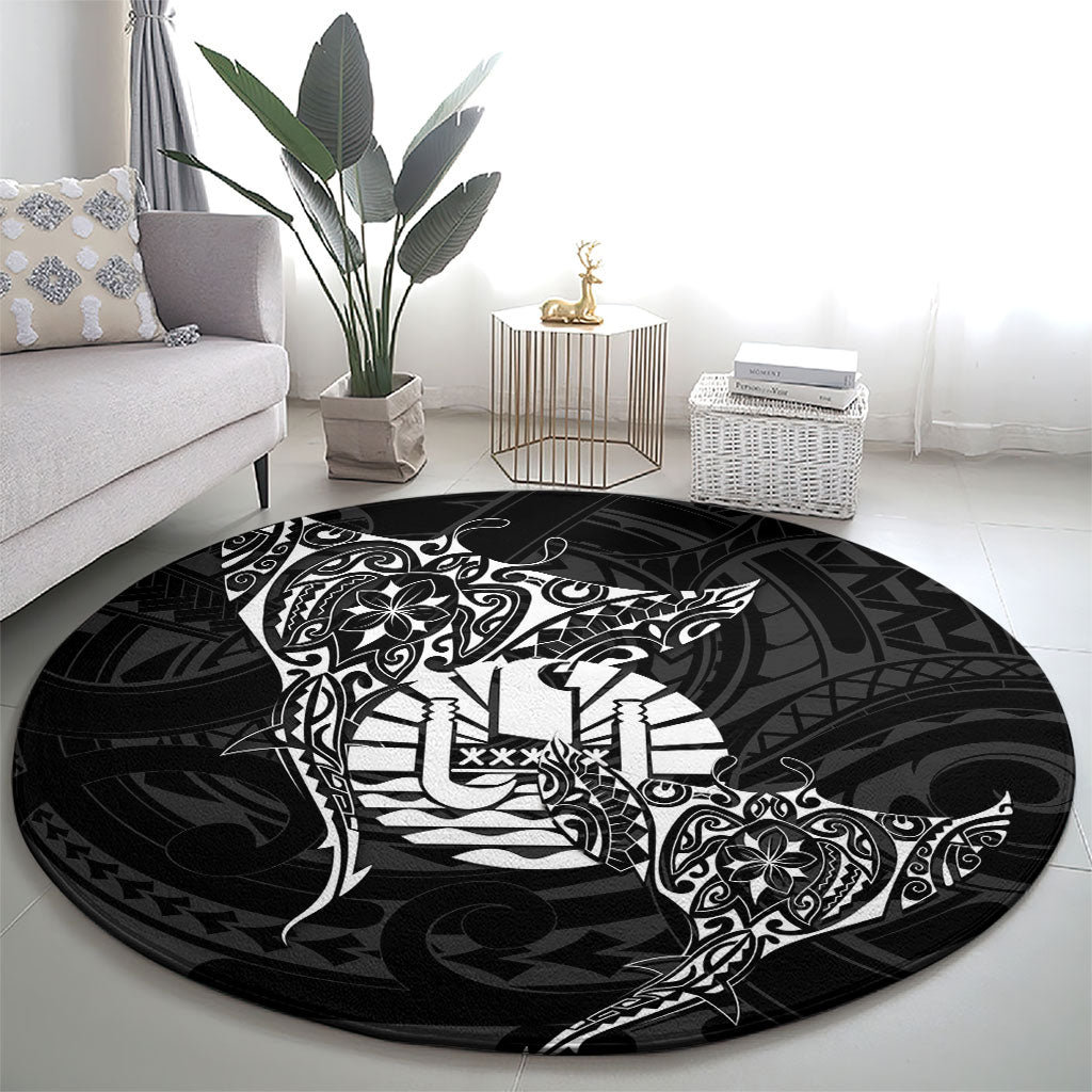 French Polynesia Manta Ray Tattoo Round Carpet Tahiti Hahalua Turtle Shark Black Color LT14 - Polynesian Pride
