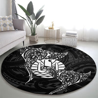 French Polynesia Manta Ray Tattoo Round Carpet Tahiti Hahalua Turtle Shark Black Color LT14 - Polynesian Pride